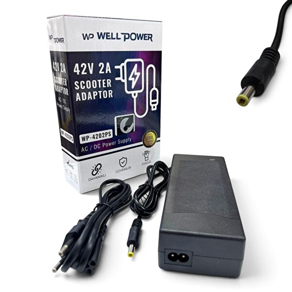 WellPower WP-4202PS 42 Volt 2 Amper 5.5x2.5 MM Jak Fişli Scooter Şarj Adaptörü
