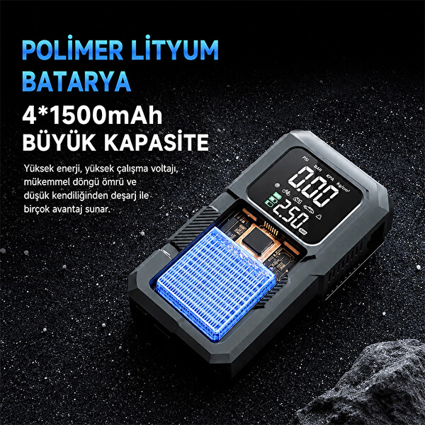 Ally 4'ü 1 Arada Jump Starter Lastik Şişirme Pompası ve Powerbank Özellikli Starter Siyah Akü Takviye Seti