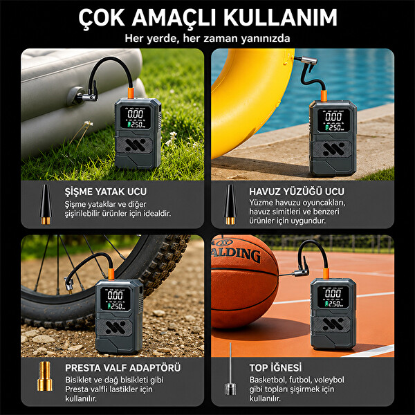 Ally 4'ü 1 Arada Jump Starter Lastik Şişirme Pompası ve Powerbank Özellikli Starter Siyah Akü Takviye Seti