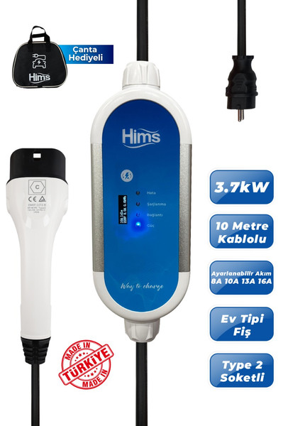 Hims HCTK-G-3-10 3.7 kW 10 Metre Kablolu Taşınabilir Elektrikli Araç Şarj İstasyonu