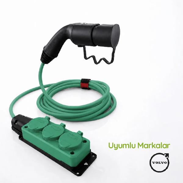 Plugen V2L Adaptör 3 Metre 3'lü Uzatma Prizli - Volvo Uyumlu Araçtan 220V Priz Çıkışı Siyah-Yeşil