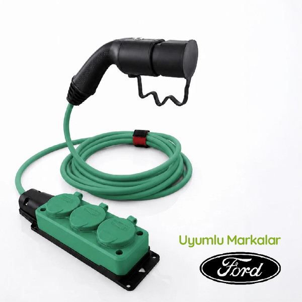Plugen V2L Adaptör 3 Metre 3'lü Uzatma Prizli - Ford Uyumlu Araçtan 220V Priz Çıkışı Siyah-Yeşil