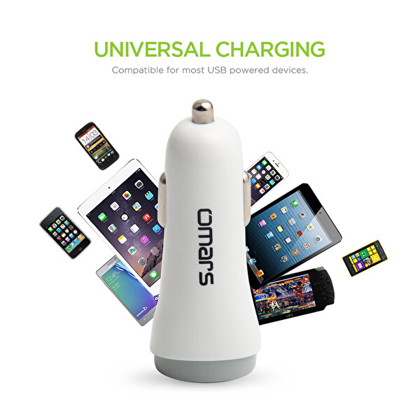 Omars 4.8A Çift Usb Çıkışlı Araç İçi Şarj Cihazı