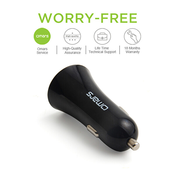 Omars 3.4A 17W Çift Usb Çıkışlı Araç İçi Şarj Cihazı