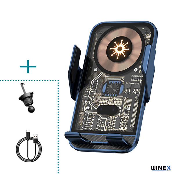 Winex C10 15W Sensörlü Araç İçi Kablosuz Hızlı Şarj Aleti ve Telefon Tutucu