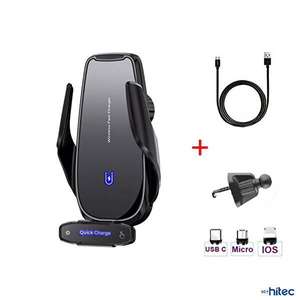 ScHitec Q9 15 W Sensörlü Araç İçi Kablosuz Hızlı Şarj Aleti ve Telefon Tutucu
