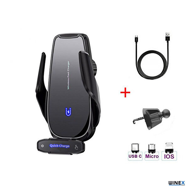 Winex Q9 15 W Sensörlü Araç İçi Kablosuz Hızlı Şarj Aleti ve Telefon Tutucu