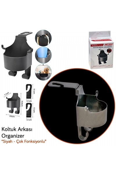 Mega Oto Market Koltuk Arkası Siyah Çok Fonksiyonlu Organizer Bardaklık