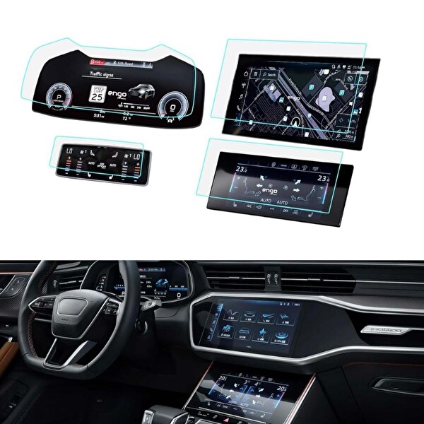 Audi Q8 Ekran Koruyucu Set Uyumlu Multimedya Kumanda Gösterge Klima