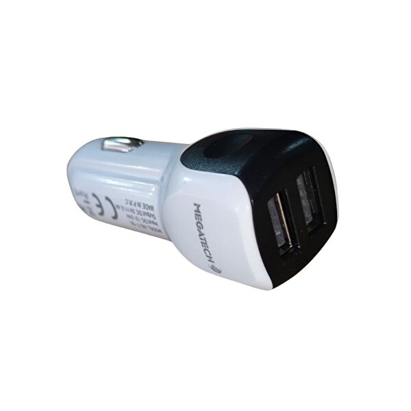 Megatech T05 Araç Çakmaklık Şarj Cihazı 2 USB 3.4A Beyaz