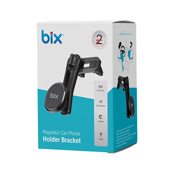 Bix Çift Havalandırma Klipsli ve Destek Kollu 360 Derece Ayarlanabilir Araç Telefon Tutucu