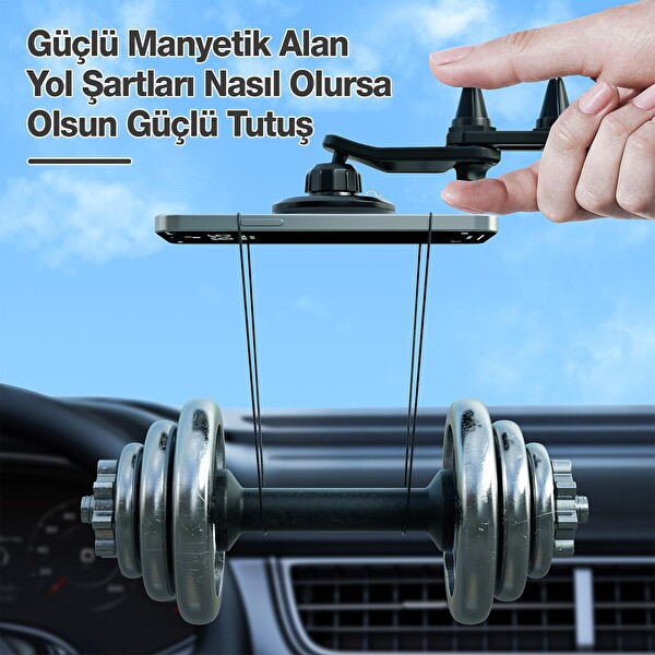 Bix Çift Havalandırma Klipsli ve Destek Kollu 360 Derece Ayarlanabilir Araç Telefon Tutucu