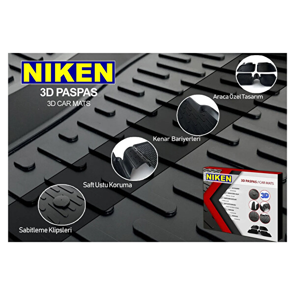 Niken 3D Kaliteli TPE Siyah Renk Hyundai İ20 2009 İle Uyumlu Oto Paspas