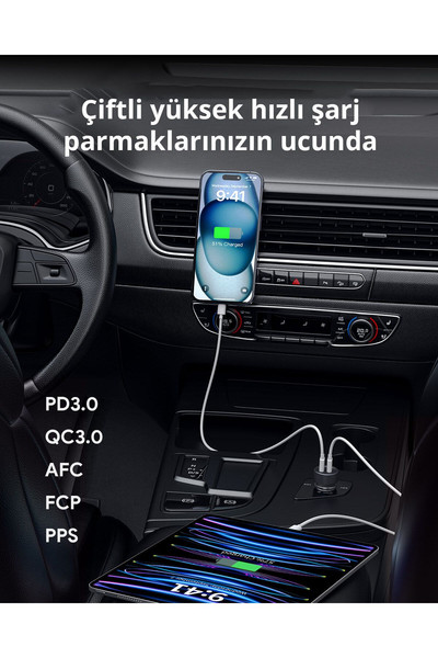 Aukey CC-Y23-BK 65W İki Type-C PD Araç Şarj Cihazı