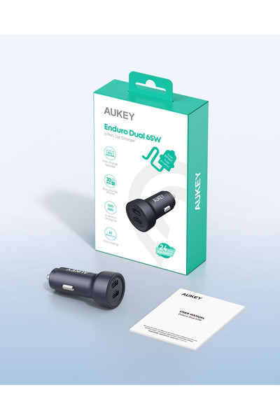 Aukey CC-Y23-BK 65W İki Type-C PD Araç Şarj Cihazı