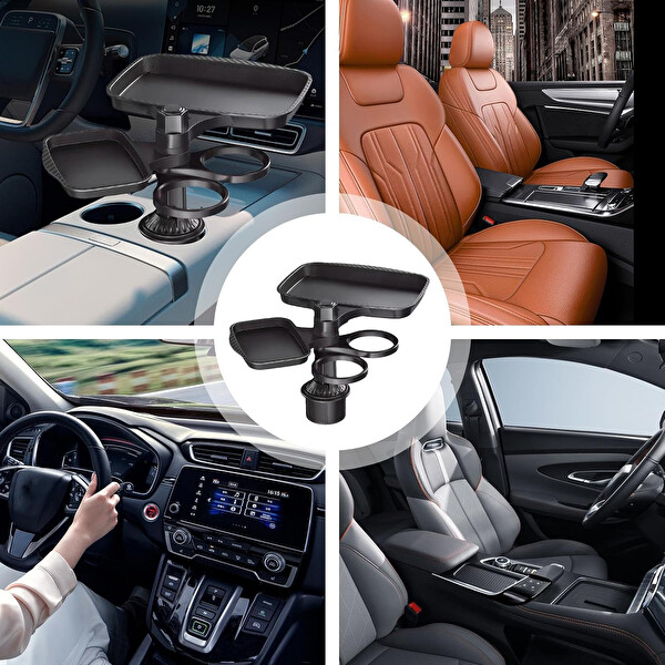 Mega Oto Market 360 Derece Bardak Tutucu ve Döner Tabla 4'ü 1 Arada Çok Amaçlı Bardaklık