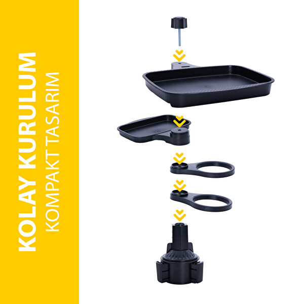 Mega Oto Market 360 Derece Bardak Tutucu ve Döner Tabla 4'ü 1 Arada Çok Amaçlı Bardaklık