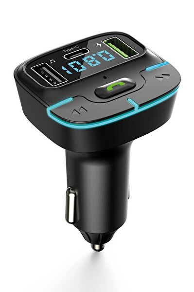 PDAteknoloji F9 Araç FM Transmitter 5.3 Bluetooth Araç Kiti USB Type-C Hızlı Şarj Çıkışlı Çakmaklık Girişli