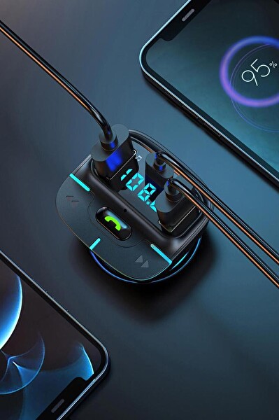 PDAteknoloji F9 Araç FM Transmitter 5.3 Bluetooth Araç Kiti USB Type-C Hızlı Şarj Çıkışlı Çakmaklık Girişli