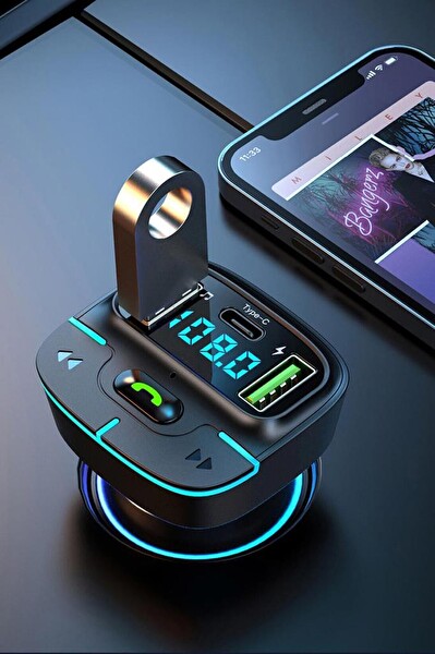 PDAteknoloji F9 Araç FM Transmitter 5.3 Bluetooth Araç Kiti USB Type-C Hızlı Şarj Çıkışlı Çakmaklık Girişli