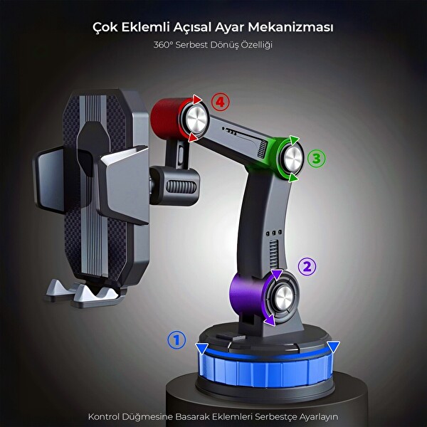 KingMa 360 Derece Dönebilen Vakumlu Torpido ve Cam için Araç İçi Telefon Tutucu