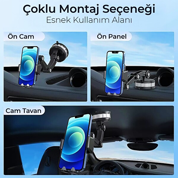KingMa 360 Derece Dönebilen Vakumlu Torpido ve Cam için Araç İçi Telefon Tutucu