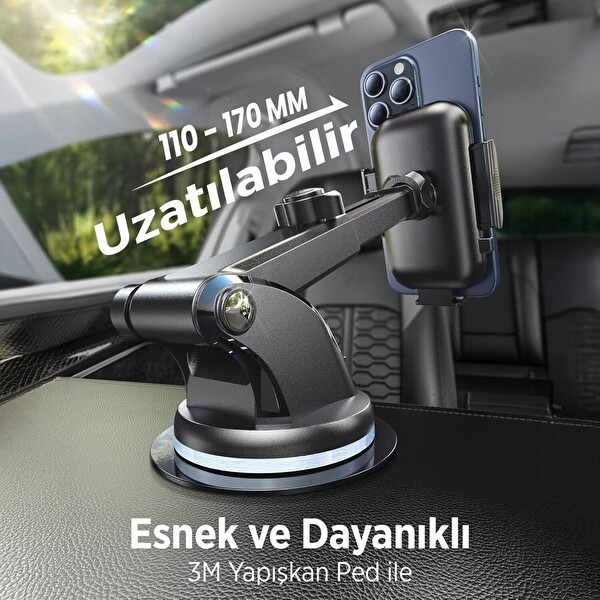 KingMa Vantuzlu Uzayan Ayarlanabilir Cam ve Torpido İçin Araç İçi Telefon Tutucu