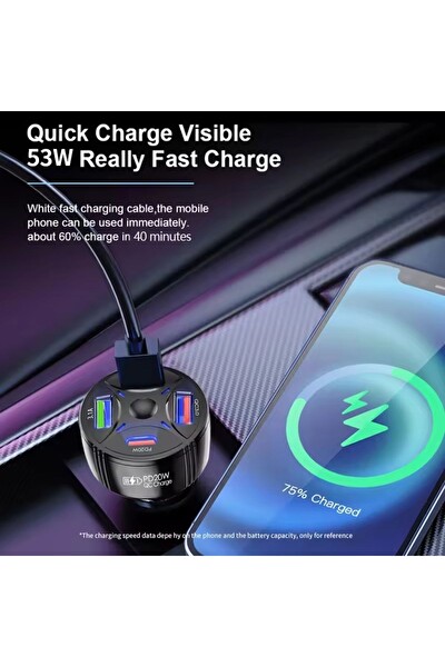 Zuidid P48 4 in 1 PD20W - QC3.0 Hızlı Şarj Başlığı Uyumlu Araç İçi Çakmaklık