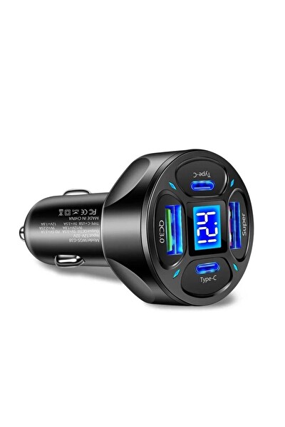 Zuidid LED Dijital Ekranlı 2 USB - 2 Type C Portlu Siyah Hızlı Araç Şarjı