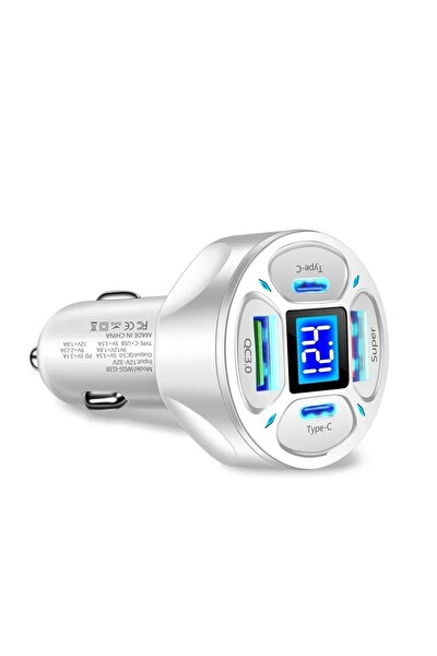 Zuidid LED Dijital Ekranlı 2 USB - 2 Type C Portlu Siyah Hızlı Araç Şarjı