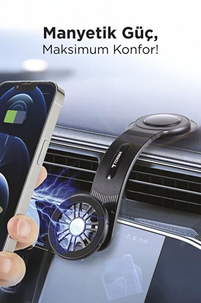 Torima JX-057 Siyah Güçlü Manyetik 360 Derece Dönebilen Esnek Yapışkan Tabanlı Sarsıntı Önleyici Araç İçi Telefon Tutucu