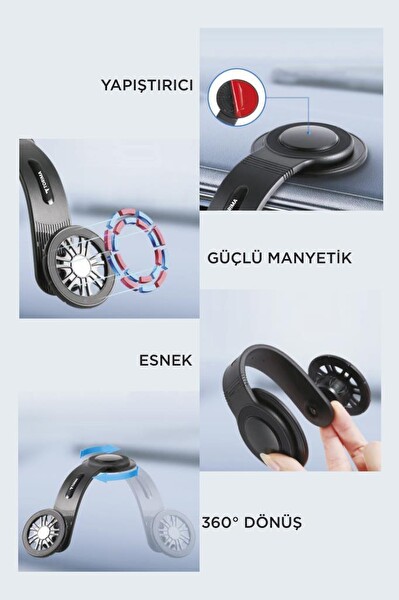 Torima JX-057 Siyah Güçlü Manyetik 360 Derece Dönebilen Esnek Yapışkan Tabanlı Sarsıntı Önleyici Araç İçi Telefon Tutucu