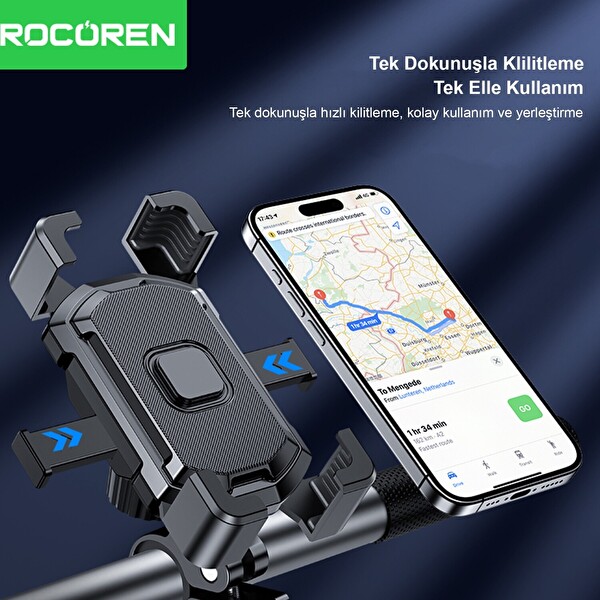 Rocoren 360 Derece Ayarlanabilir Gidon Bağlantılı Bisiklet Motosiklet Telefon Tutucu