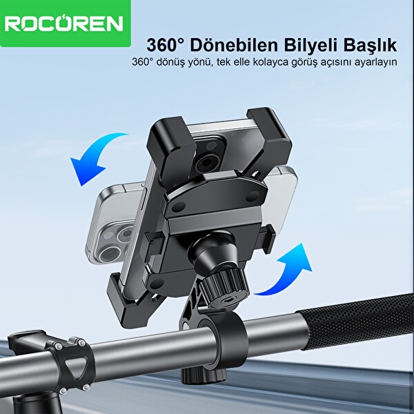 Rocoren 360 Derece Ayarlanabilir Gidon Bağlantılı Bisiklet Motosiklet Telefon Tutucu