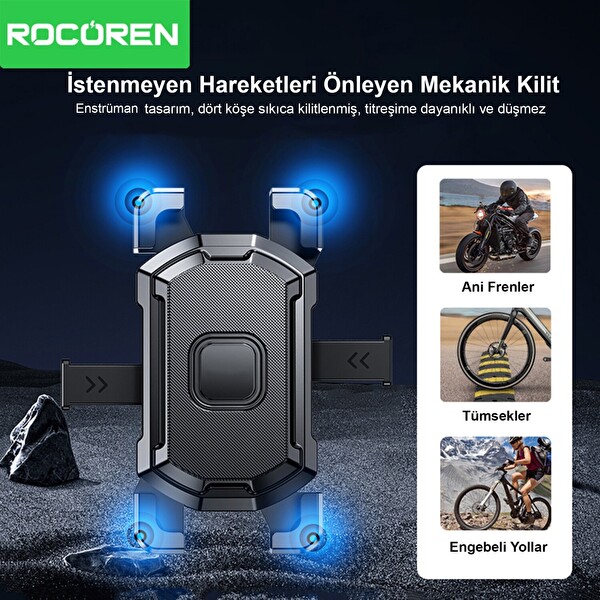 Rocoren 360 Dereec Ayarlanabilir Ayna Dibi Bağlantılı Motosiklet Telefon Tutucu