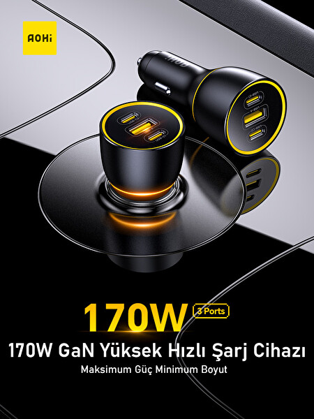Aohi 3 Portlu 170W 140W 1 M PD 3.1 480 Mbps Süper Hızlı Araç İçi Şarj Data Kablosu Seti