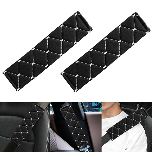 Mega Oto Market KMGD-01 Gri Baklava Desenli Yumuşak Siyah Kumaş Emniyet Kemer Kılıfı Çift Takım