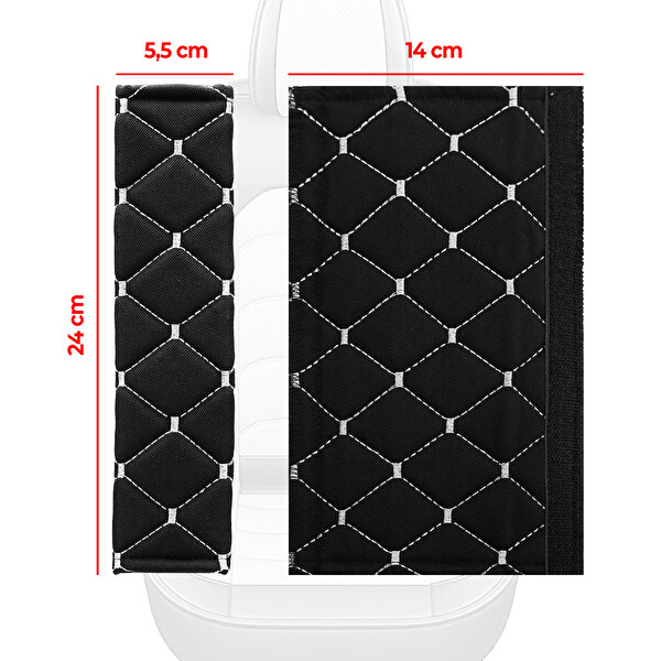 Mega Oto Market KMGD-01 Gri Baklava Desenli Yumuşak Siyah Kumaş Emniyet Kemer Kılıfı Çift Takım