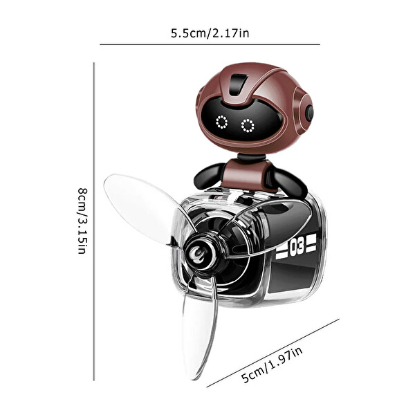 Mega Oto Market Pervaneli Klima Süsü Oto Koku Klipsi Siyah Uçaklı Kahverengi Pilot Robot Hava Ferahlatıcı Maskot