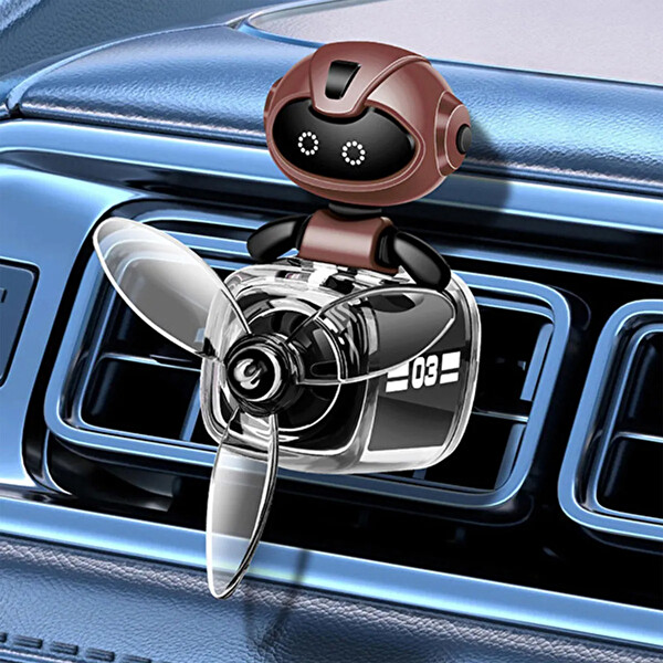 Mega Oto Market Pervaneli Klima Süsü Oto Koku Klipsi Siyah Uçaklı Kahverengi Pilot Robot Hava Ferahlatıcı Maskot