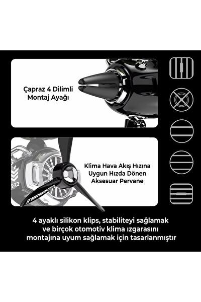 Mega Oto Market Pervaneli Klima Süsü Oto Koku Klipsi Siyah Uçaklı Kahverengi Pilot Robot Hava Ferahlatıcı Maskot