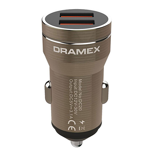 Dramex DC20B 3.1A 2xUSB-A Çıkışlı Hızlı Araç Şarj Cihazı - Metalik Kahverengi