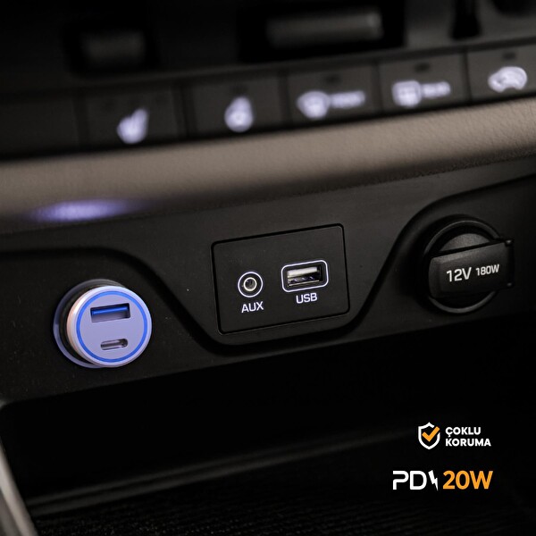 Polosmart PBS134 Hızlı 1 USB 1 PD Çıkışlı 20W Beyaz Araç İçi Şarj