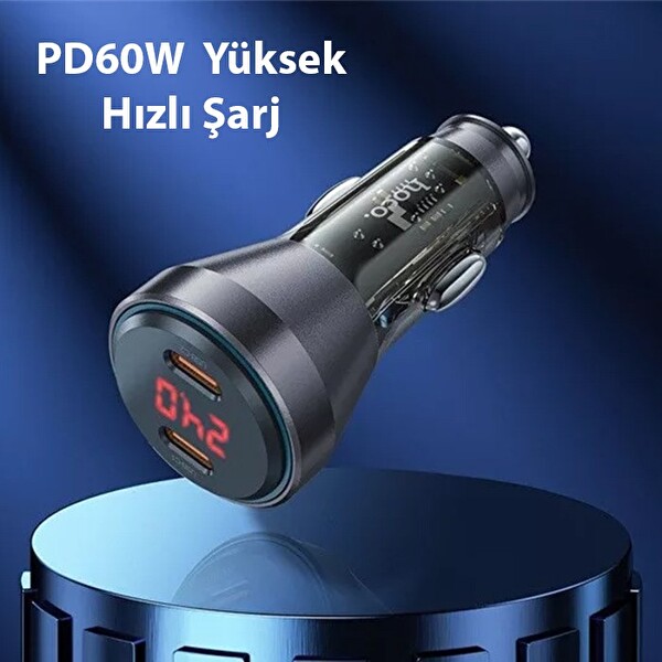 Hoco NZ12C Graceful PD60W 2 Type-C Girişli Araç Çakmaklı Hızlı Araç İçi Şarj Aleti