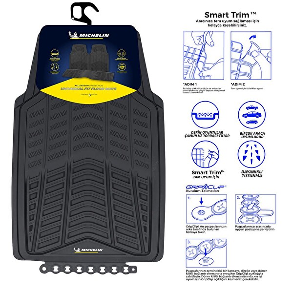 Michelin MC33863 Tüm Araçlara Uyumlu 3 Parça Üniversal 3D Havuzlu Oto Paspas