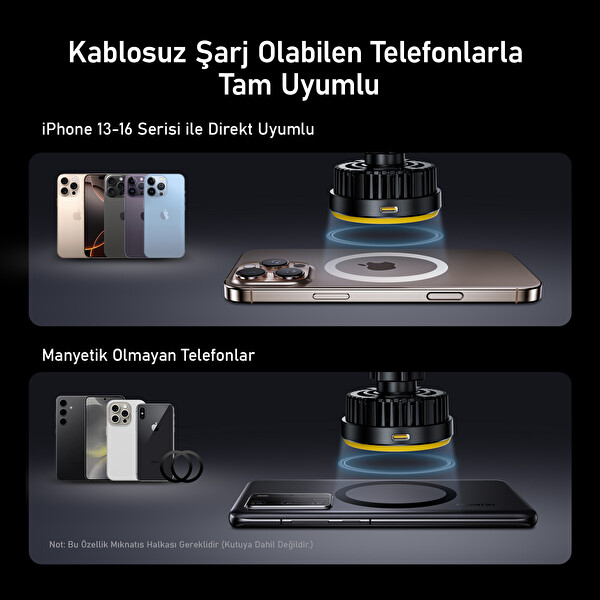 Aohi Superauto Magsafe Araç İçi Kendinden Soğutmalı Mıknatıslı Telefon Tutucu 15W Hızlı Şarj Aleti Siyah
