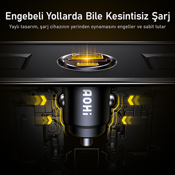 Aohi Superauto 2 Portlu PD 45W Araç İçi Şarjı 140W LED Ekranlı Naylon Örgülü Süper Hızlı Şarj Kablosu