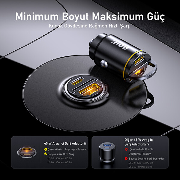 Aohi Superauto 45W Araç İçi Şarjı 15W Şarj Aleti Katlanır Telefon Tutucu