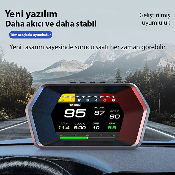 Ally P17 HUD OBD2 - GPS Çift Sistemli Araç Bilgisayarı Dijital Kilometre Su Yağ Sıcaklığı Hız Ölçer Ekran Siyah