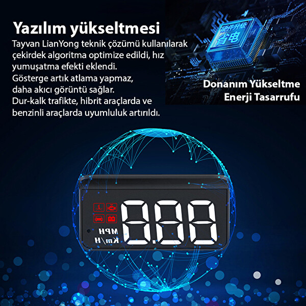 Ally M3 HUD OBD2 Head-Up Display Dijital Hız Göstergesi E-OBD ve GPS Destekli OBD Arayüzlü - Alarmlı Ön Cam Ekran Projektör Siyah